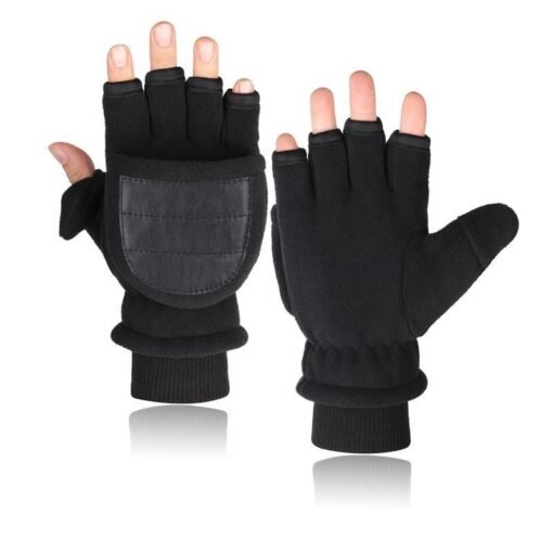 Double-layer Velvet Gloves Flip Touch Screen Half Finger Gloves - Hình ảnh 3