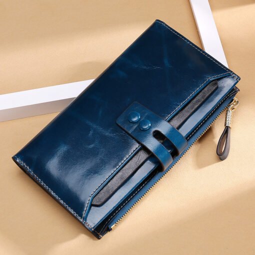 Manufacturers Wholesale Women'S Wallets Multi Card Buckle Long Oil Wax Leather Wallets European And American Retro Leather Handbags - Image 4