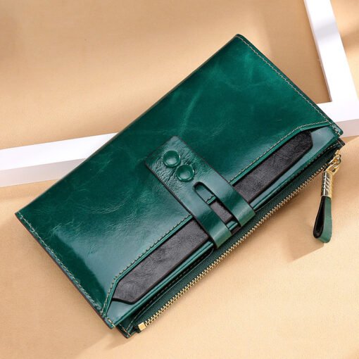 Manufacturers Wholesale Women'S Wallets Multi Card Buckle Long Oil Wax Leather Wallets European And American Retro Leather Handbags - Image 3