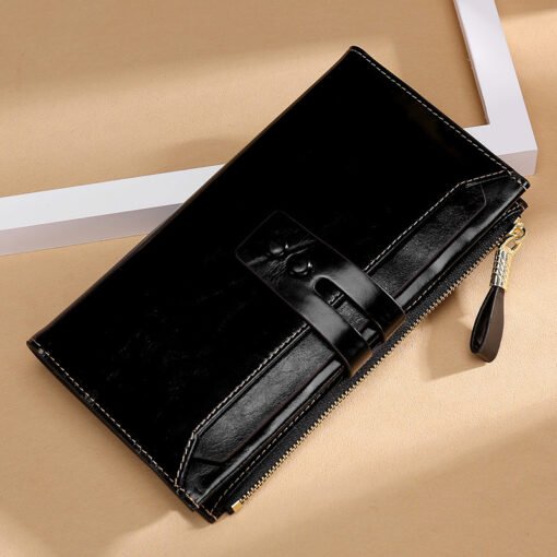 Manufacturers Wholesale Women'S Wallets Multi Card Buckle Long Oil Wax Leather Wallets European And American Retro Leather Handbags - Image 2