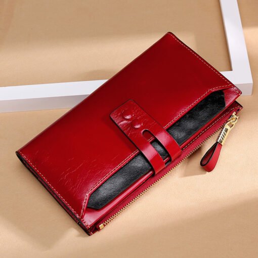 Manufacturers Wholesale Women'S Wallets Multi Card Buckle Long Oil Wax Leather Wallets European And American Retro Leather Handbags - Image 7