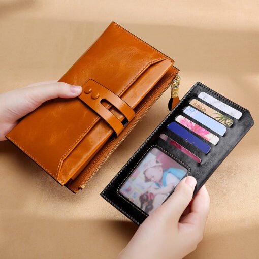 Manufacturers Wholesale Women'S Wallets Multi Card Buckle Long Oil Wax Leather Wallets European And American Retro Leather Handbags - Image 5