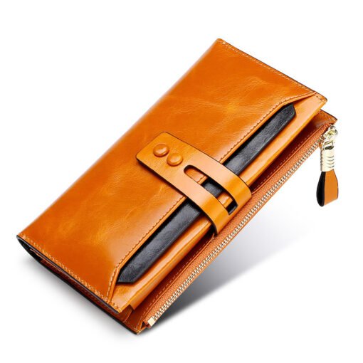 Manufacturers Wholesale Women'S Wallets Multi Card Buckle Long Oil Wax Leather Wallets European And American Retro Leather Handbags