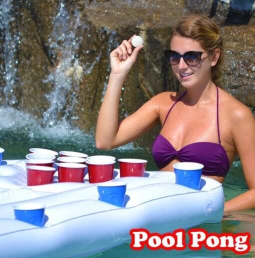 Water Party  Air Mattress Ice Bucket Cooler Cup Holder Inflatable Beer Pong Table Pool Float - Bild 5