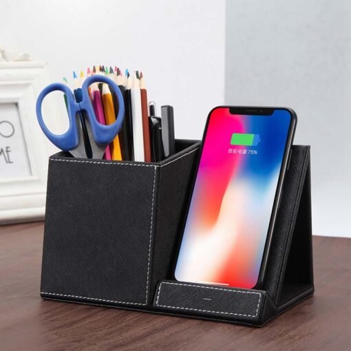 Leather Pen Holder Wireless Charger Wireless Phone Charger And Pen Holder Fast Charging Phone - Hình ảnh 5