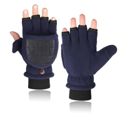 Double-layer Velvet Gloves Flip Touch Screen Half Finger Gloves - Hình ảnh 9