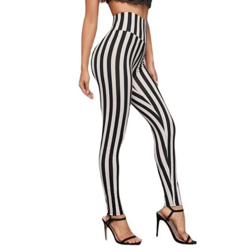 Vertical Stripes High Waist Leggings Cropped Skinny Pants - Bild 9