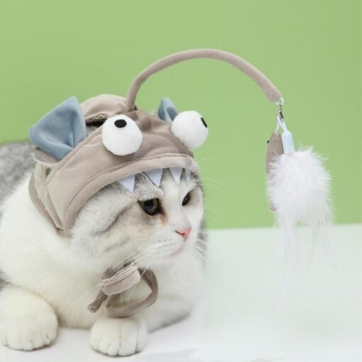 New Head Wearing Feather Funny Cat Stick Funny Cat Toy Stick Gray Big Eye Pet Toys Pet Products - Larawan 2