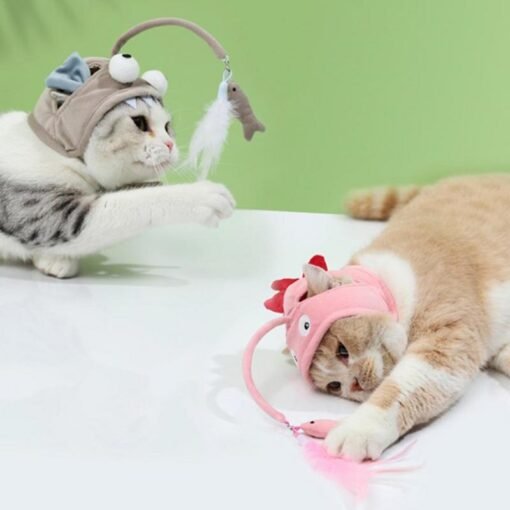 New Head Wearing Feather Funny Cat Stick Funny Cat Toy Stick Gray Big Eye Pet Toys Pet Products - Larawan 3