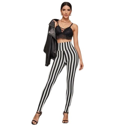 Vertical Stripes High Waist Leggings Cropped Skinny Pants - Bild 10