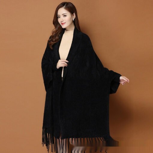 Autumn And Winter Classic Pure Color Thickened Faux Mink Sleeved Shawl Women's Scarf - Imagen 2