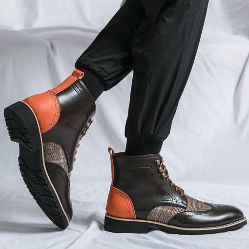 Men's Brogue Vintage Leather Boots British Trend - Imagen 4