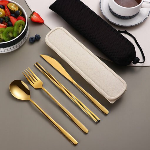 304 Stainless Steel Dinnerware Set – Portable Gold Flatware Cutlery Set with Case for Kitchen, Camping, and Travel - Image 10