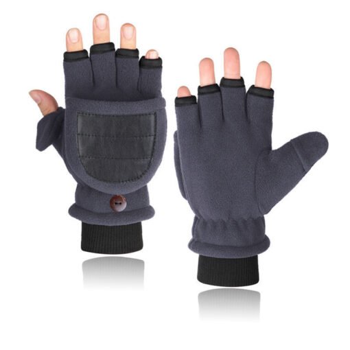 Double-layer Velvet Gloves Flip Touch Screen Half Finger Gloves - Hình ảnh 5