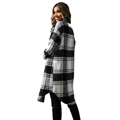 Fashion Plaid Single Row Button Coarse Wool Coat For Women - Imagen 5