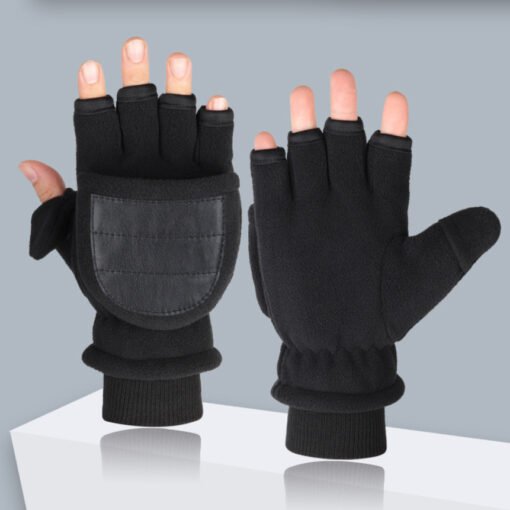 Double-layer Velvet Gloves Flip Touch Screen Half Finger Gloves