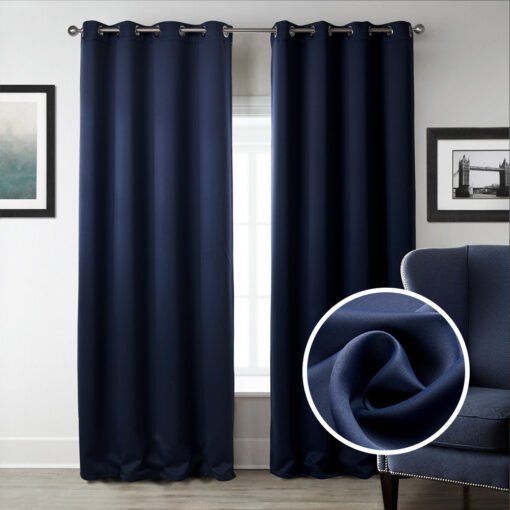 Dark Blue Bedroom Blackout Fabric Printed Curtains - Larawan 2