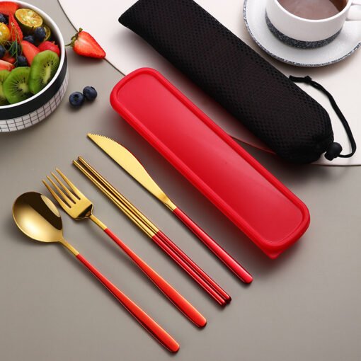 304 Stainless Steel Dinnerware Set – Portable Gold Flatware Cutlery Set with Case for Kitchen, Camping, and Travel - Image 9