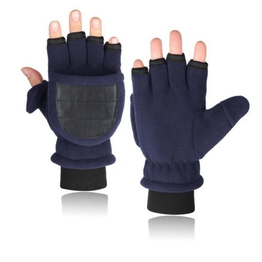 Double-layer Velvet Gloves Flip Touch Screen Half Finger Gloves - Hình ảnh 6