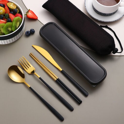 304 Stainless Steel Dinnerware Set – Portable Gold Flatware Cutlery Set with Case for Kitchen, Camping, and Travel - Image 6