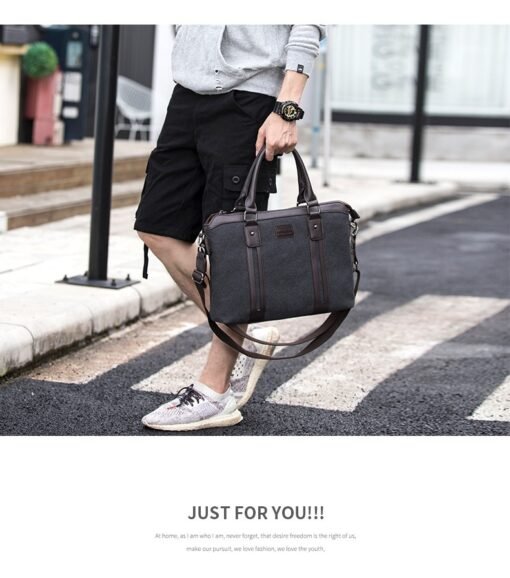 Canvas Shoulder Messenger Bag Men's Business Handheld Briefcase - 图片 5