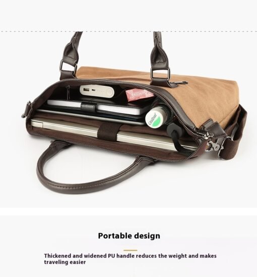 Canvas Shoulder Messenger Bag Men's Business Handheld Briefcase - 图片 4