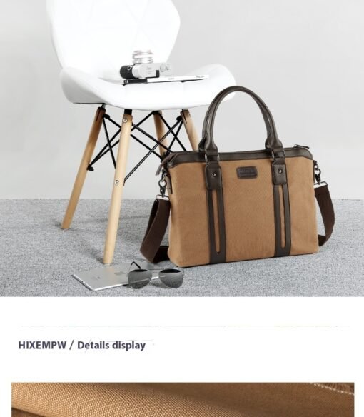 Canvas Shoulder Messenger Bag Men's Business Handheld Briefcase - 图片 6