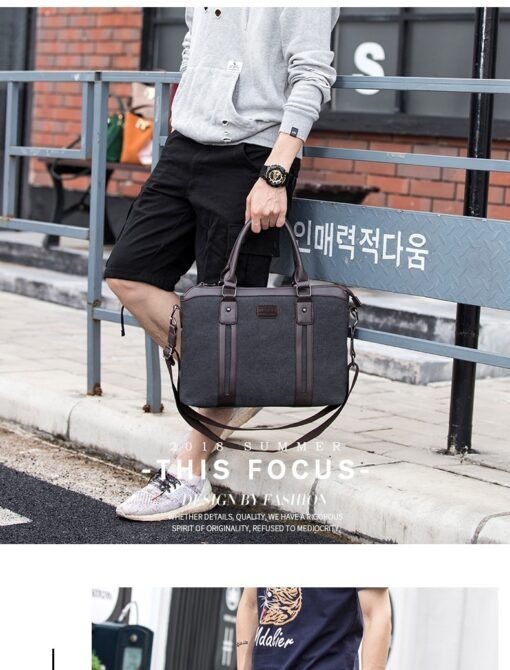 Canvas Shoulder Messenger Bag Men's Business Handheld Briefcase - 图片 8