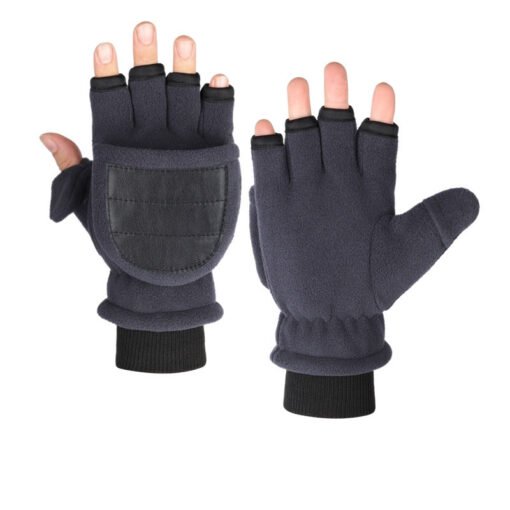 Double-layer Velvet Gloves Flip Touch Screen Half Finger Gloves - Hình ảnh 2