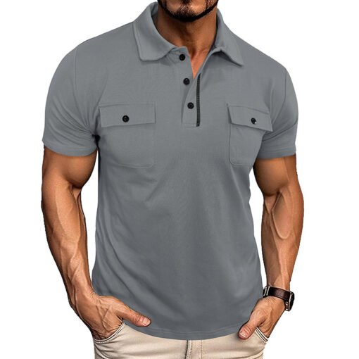 Men's Lapel Short Sleeve Outdoor Pocket Polo Shirt T-shirt - Image 9