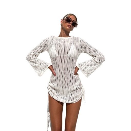 Women's Hollow-out Side Strap Round Neck Backless Sun Protective Blouse Dress - immagine 3