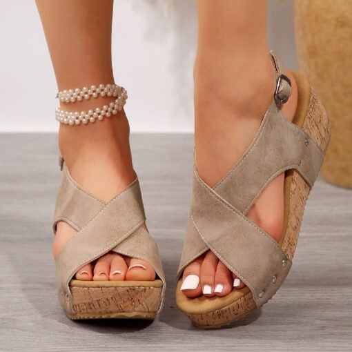 Women's Rivet Wedges Snadals Thick Bottom Fish Mouth Shoes Summer - Bild 9