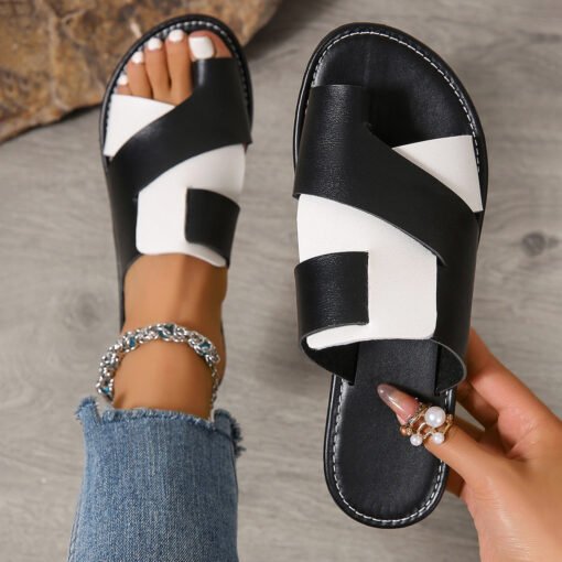 Plus Size Color Matching Toe Covering Flat Slippers - Hình ảnh 4