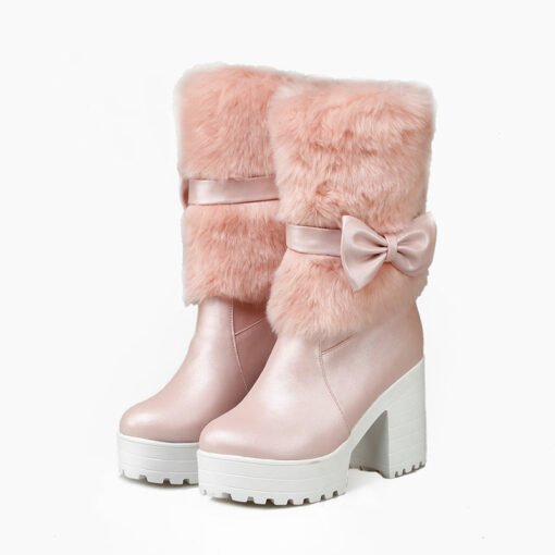 Women's Thick Heel Snow Sweet Bow Boots - Imagen 5