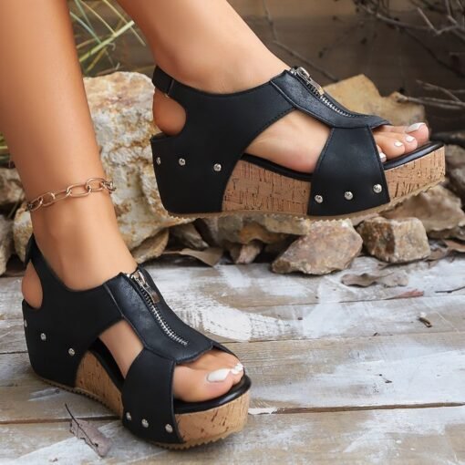 Summer Zipper Wedges Sandals Women's Lightweight Height Increasing Shoes Fashion Casual Sandals - Image 4