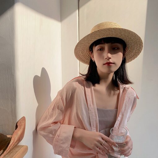 Woven Raffia Straw Hat Female Sunscreen Sunshade - Larawan 3