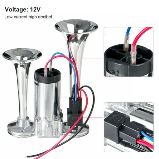 Double Tube Metal Conjoined Electric Pump Horn With Relay, Car Horn - Hình ảnh 3