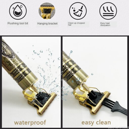 Electric Hair Clipper Oil head Electric hair Clipper LCD Display USB Engraving Buddha Head Retro T9 Scissors Power Generation Push - Hình ảnh 3