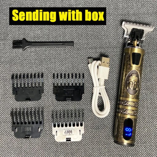 Electric Hair Clipper Oil head Electric hair Clipper LCD Display USB Engraving Buddha Head Retro T9 Scissors Power Generation Push - Hình ảnh 5