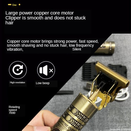 Electric Hair Clipper Oil head Electric hair Clipper LCD Display USB Engraving Buddha Head Retro T9 Scissors Power Generation Push - Hình ảnh 2