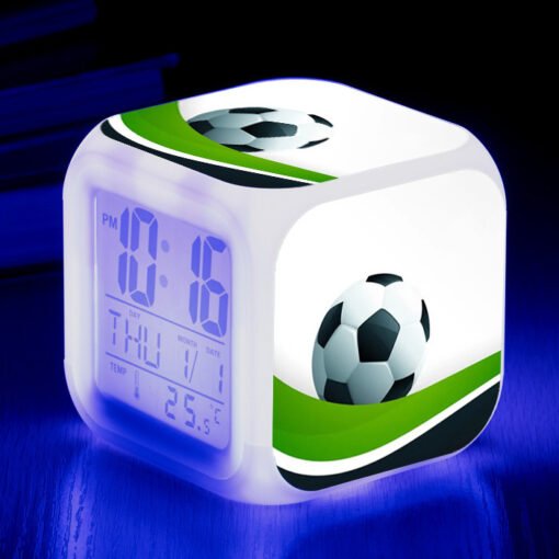 Football Pattern Little Alarm Clock Square Clock Student Children Mute Alarm - Image 6