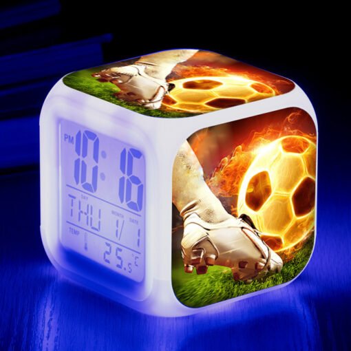 Football Pattern Little Alarm Clock Square Clock Student Children Mute Alarm - Image 7