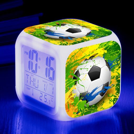 Football Pattern Little Alarm Clock Square Clock Student Children Mute Alarm - Image 9