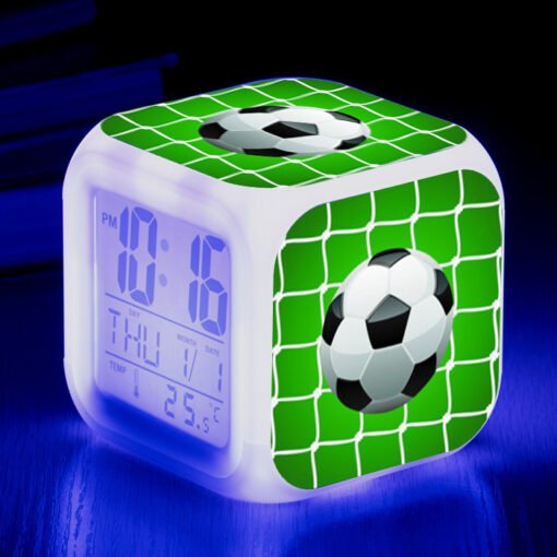 Football Pattern Little Alarm Clock Square Clock Student Children Mute Alarm - Image 2