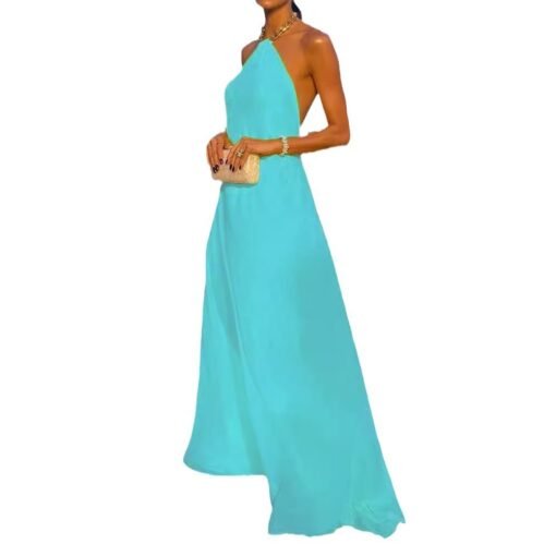 Sexy Pure Color Halter Large Swing Backless Mop Dress - Hình ảnh 2