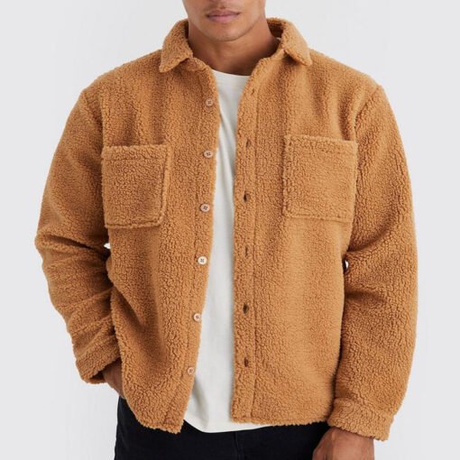 Loose Button Polo Collar Solid Color Cardigan Jacket Men - immagine 6