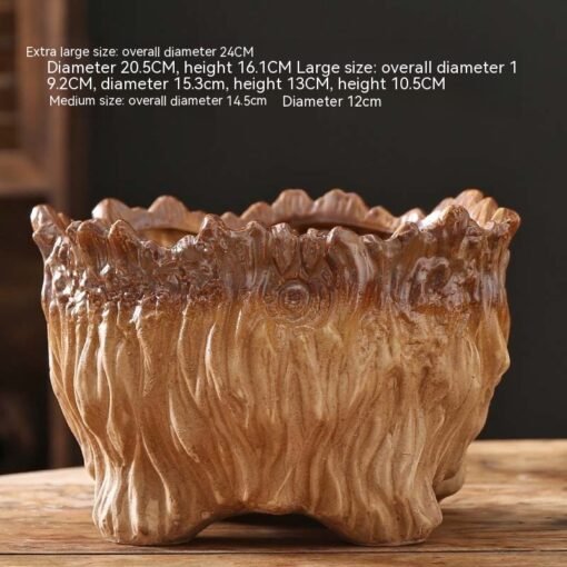 Flower Pot Ceramic Large Extra Large Wood Shaped Tree Root Green Plant Succulent Flower Pot - 图片 2
