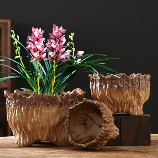 Flower Pot Ceramic Large Extra Large Wood Shaped Tree Root Green Plant Succulent Flower Pot - 图片 9
