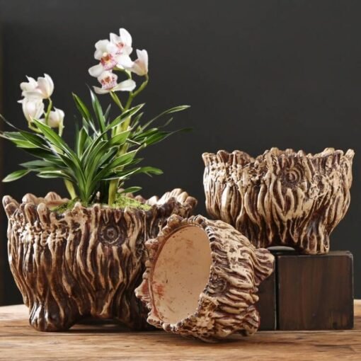 Flower Pot Ceramic Large Extra Large Wood Shaped Tree Root Green Plant Succulent Flower Pot - 图片 10