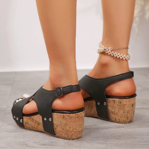 Women's Rivet Wedges Snadals Thick Bottom Fish Mouth Shoes Summer - Bild 6